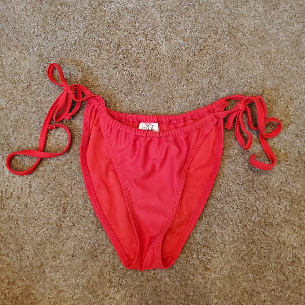 LIKE NEW Vibrant Red Side Tie High Cut Bikini Bottom Sz XS